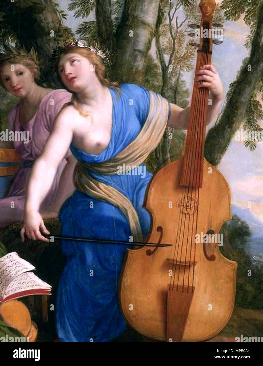 English: The Muses Melpomene, Erato and Polyhymnia   between 1652 and 1655.   913 Muse Polyhymnia, by Eustache Le Sueur - The Muses (detail) Stock Photo