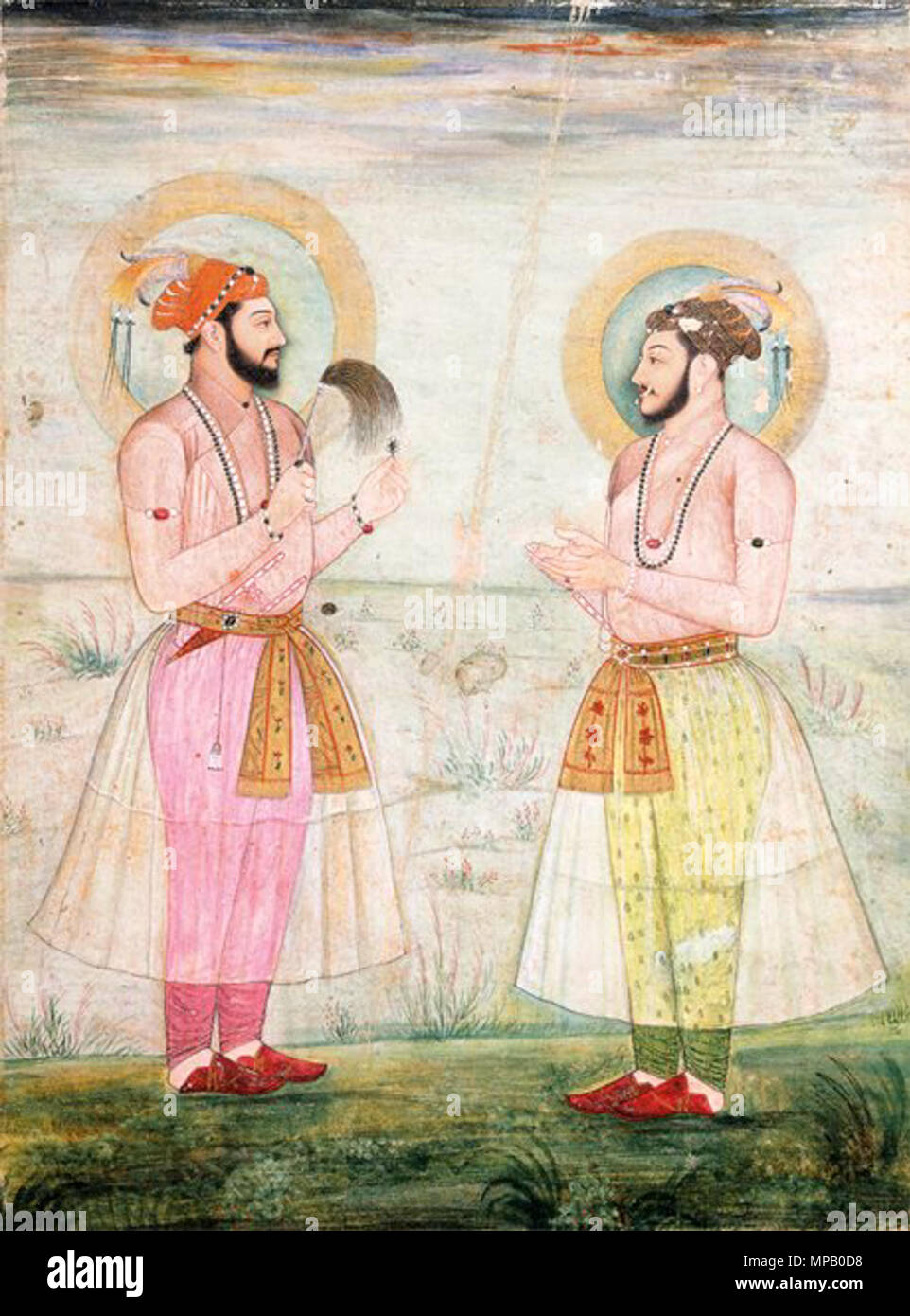 . English: 1665 depiction of Prince Dara Shikoh and Sulaiman Shikoh Nimbate wearing fine muslin robes . 21 August 2017. Unknown 914 Muslin men Stock Photo