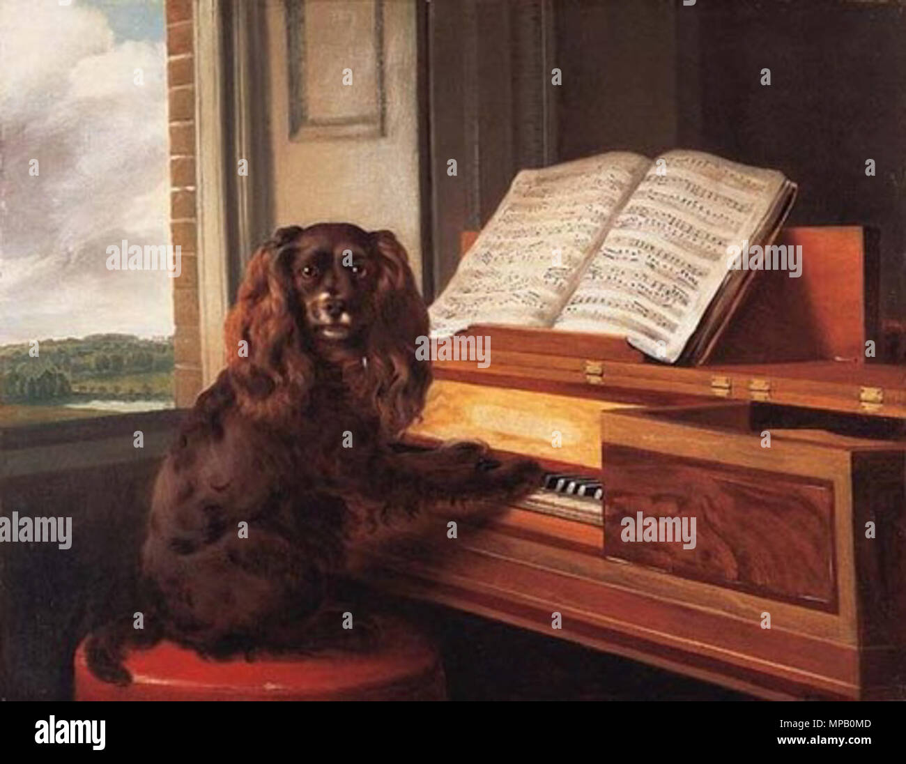 English: 'Portrait of an Extraordinary Musical Dog'   1805 oder früher (exhibited).   1047 Reinagle musikalischer Hund Stock Photo