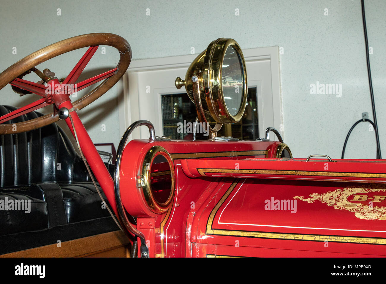 A photograph of a 1913 Moreland Fire Engine. This item is housed in the museum of the Burbank Fire Department in Burbank California USA. Stock Photo