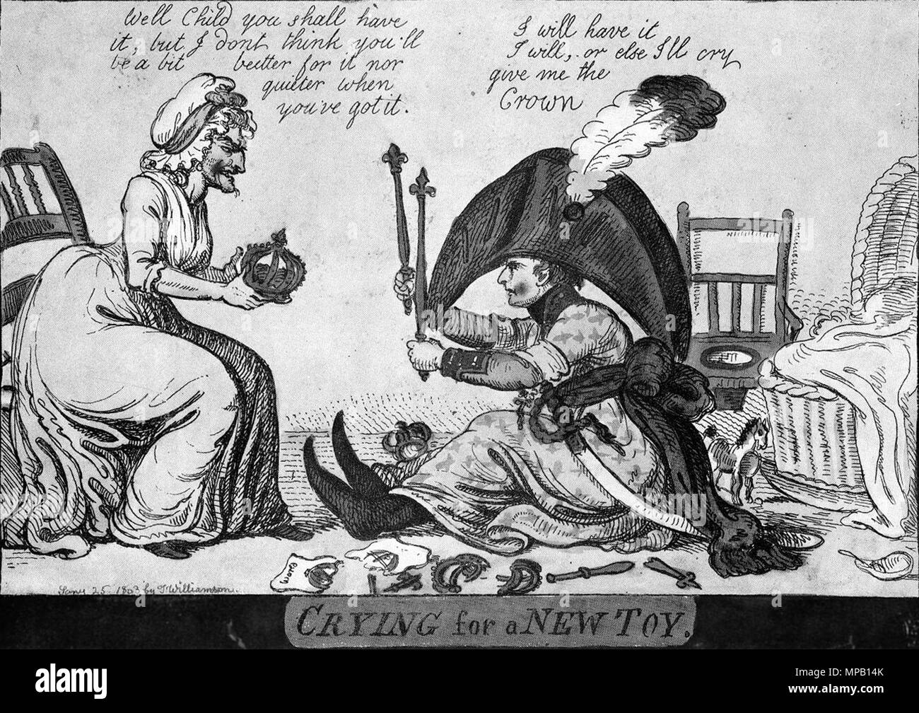picnic Uforglemmelig kalligrafi English: 'Crying for a New Toy', a January 25th 1803 satirical caricature  attributed to Isaac Cruikshank (father of George Cruikshank) which portrays  Napoleon's planned coronation in a rather undignified light. Dialogue