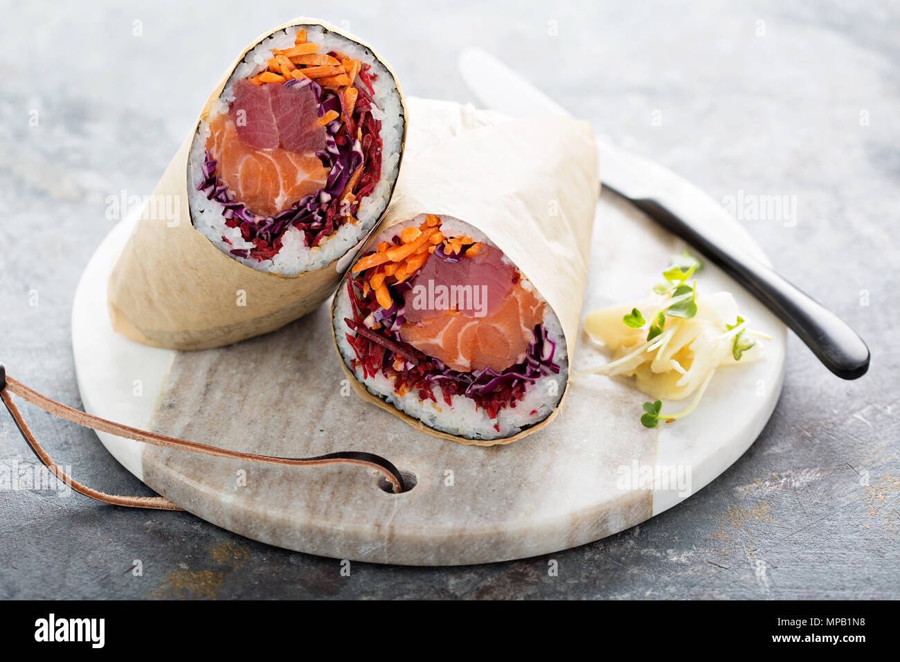 Sushi burrito with ginger Stock Photo Alamy