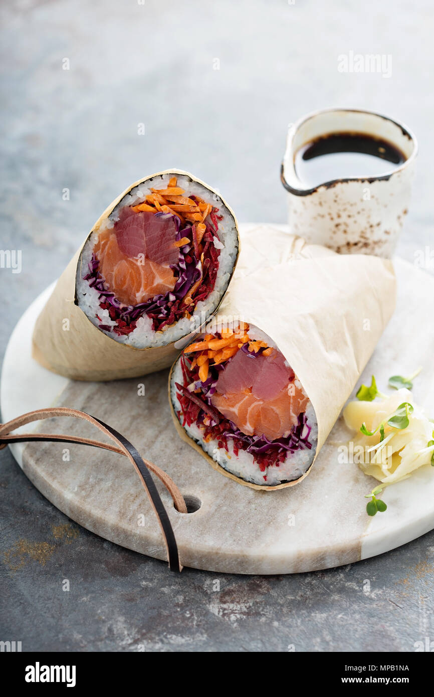 Sushi burrito with ginger Stock Photo Alamy