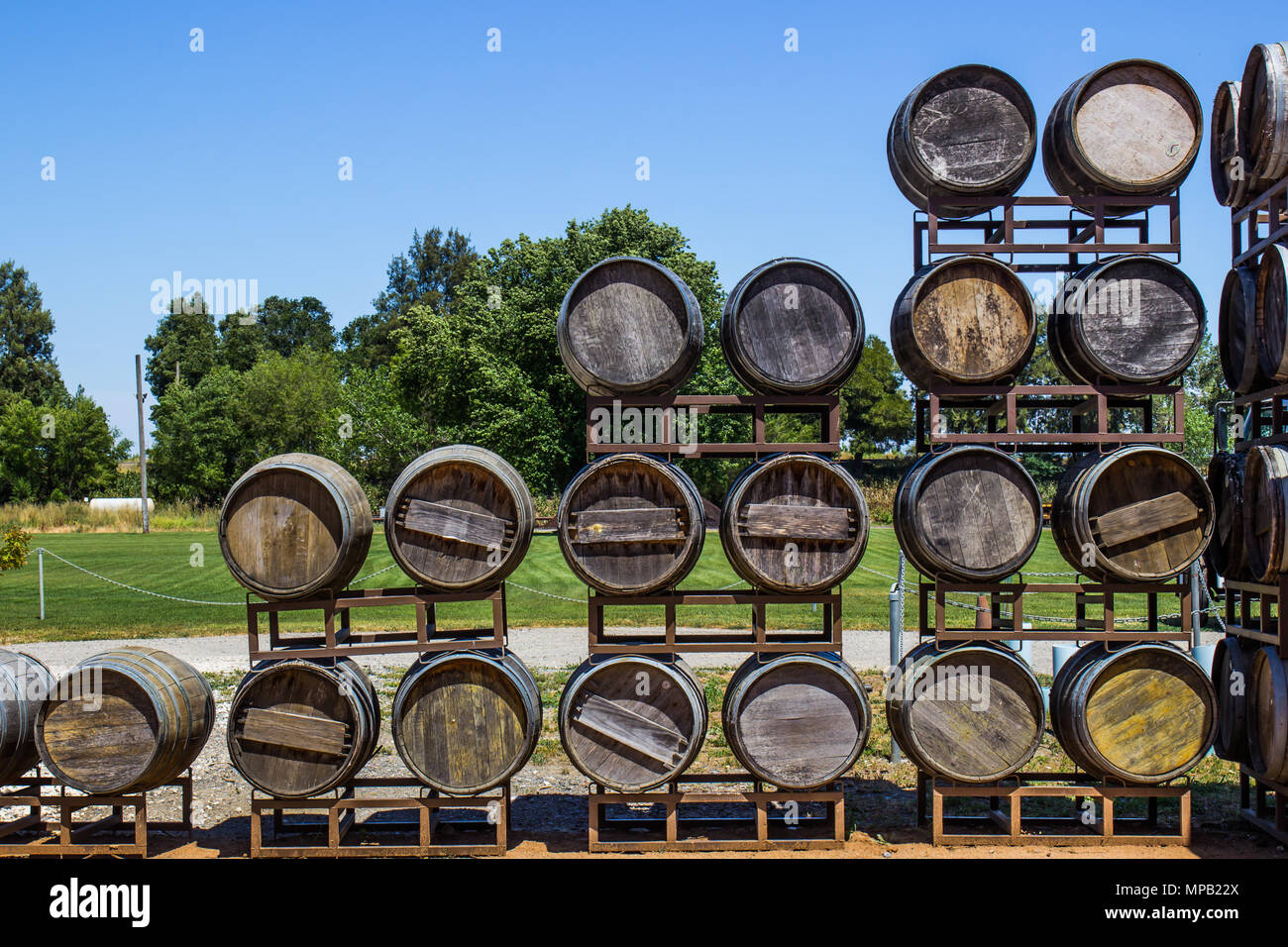 Stack Of Vintage Wooden Wine Barrels Stock Photo Alamy