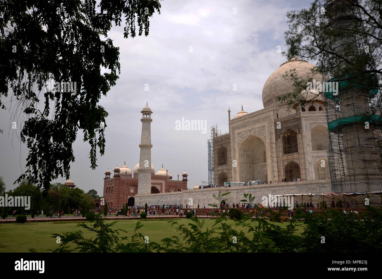 Taj Mahal under repair Stock Photo