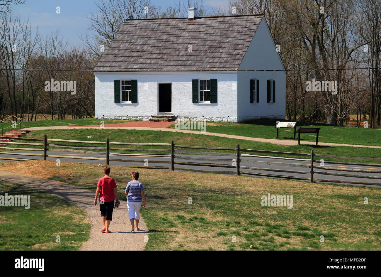 The Dunker Church was the focal point of several Union attacks against Confederates at the Battle of Antietam, fought during the American Civil War Stock Photo