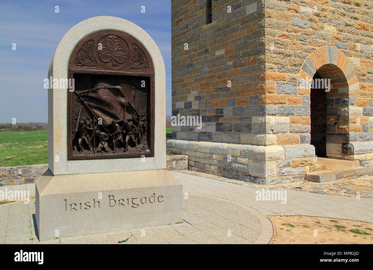 The Irish Brigade Monument, at the end of Bloody Lane at Antietam, honors Irish volunteers of the 63rd, 69th, and 88th NY Voluntary Infantry Regiments Stock Photo