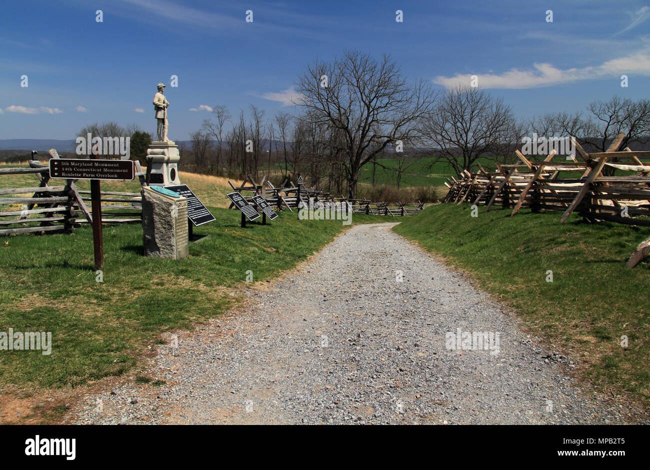 The Sunken Road, known as Bloody Lane, saw some of the fiercest fighting between Union and Confederate forces during the Battle of Antietam, Maryland Stock Photo
