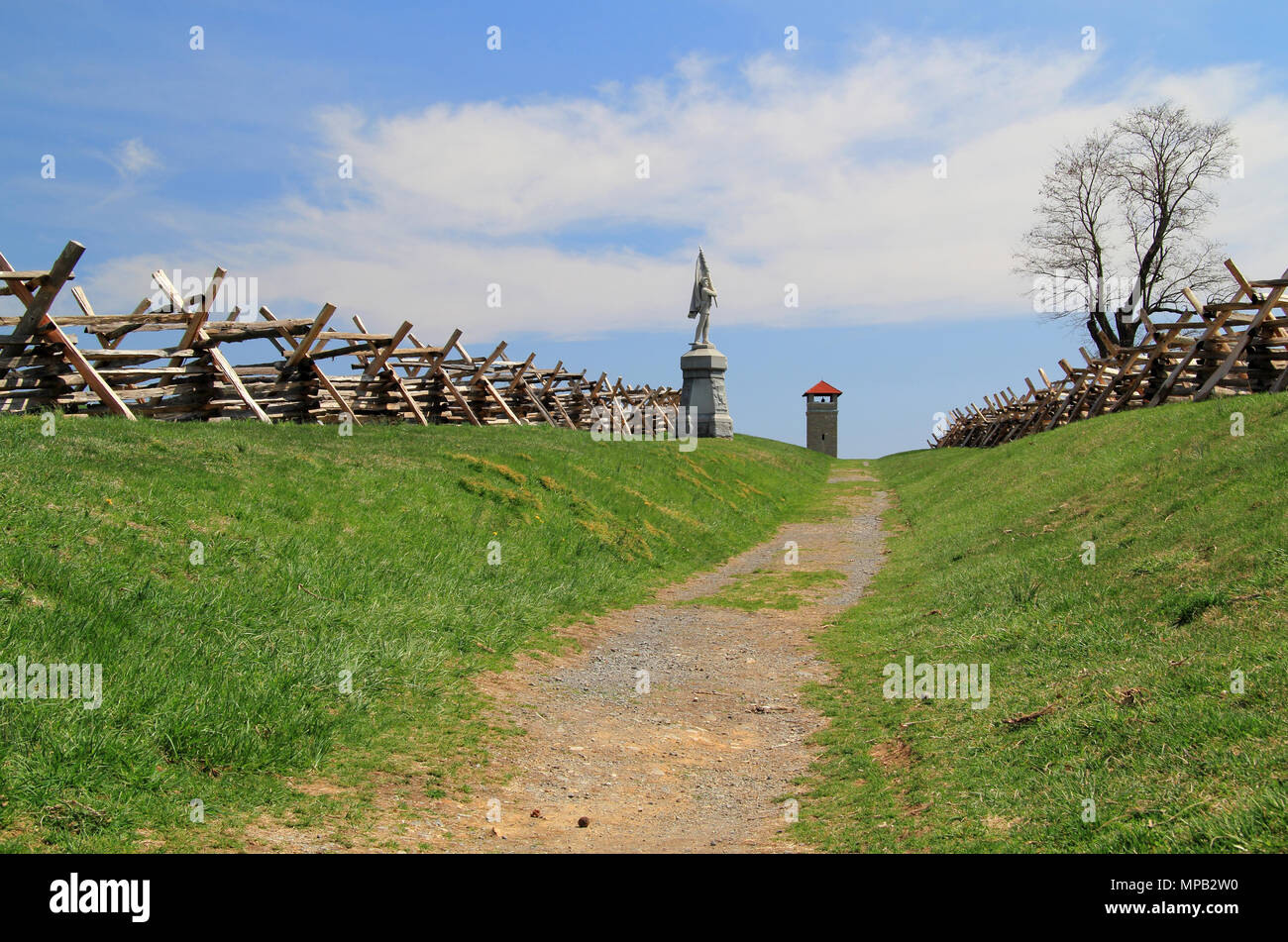 The Sunken Road, known as Bloody Lane, saw some of the fiercest fighting between Union and Confederate forces during the Battle of Antietam, Maryland Stock Photo