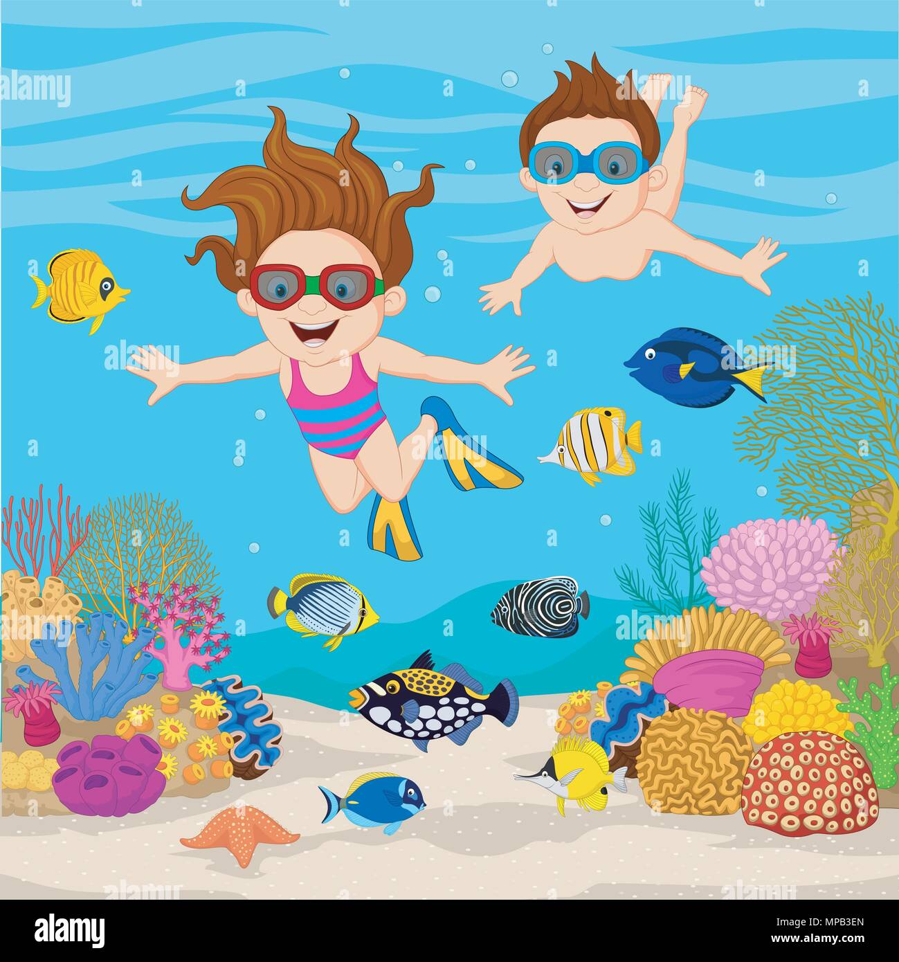 Cartoon Kids Diving Under The Tropical Ocean Stock Vector Image Art Alamy Cartoon Kids Diving Under The Tropical Ocean Stock Vector Image Art Alamy