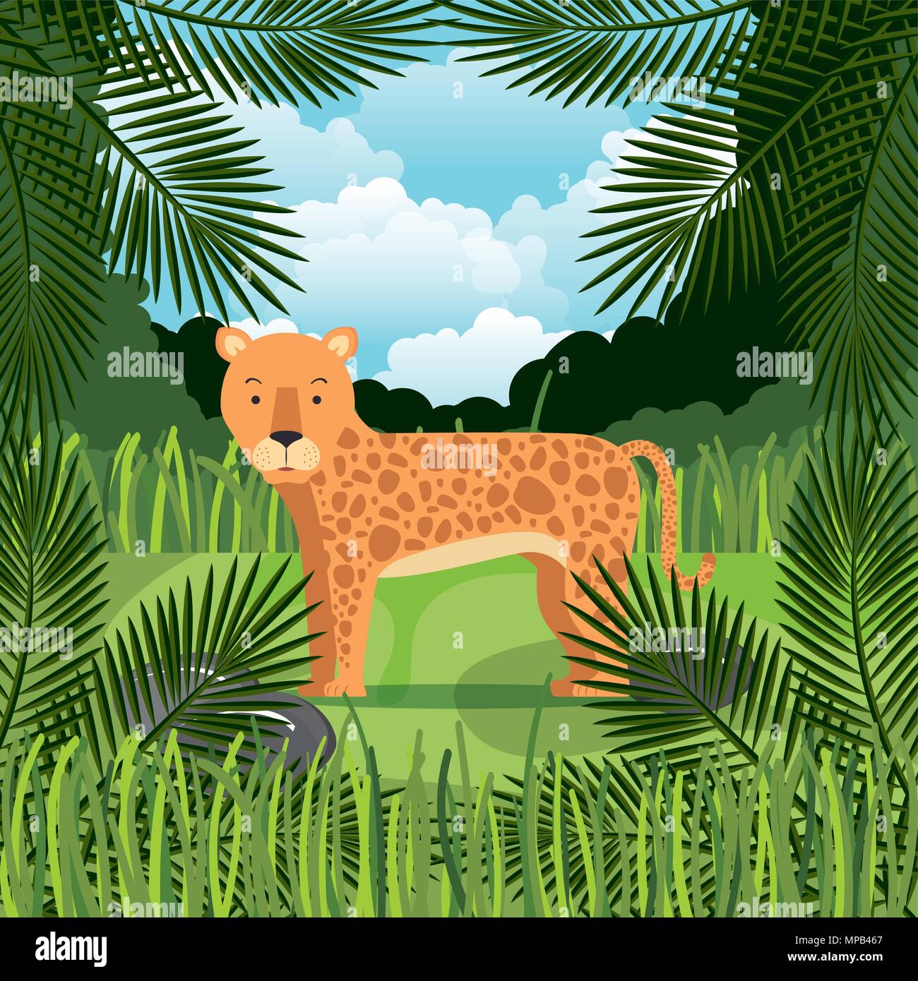 wild cheetah in the jungle scene vector illustration design Stock