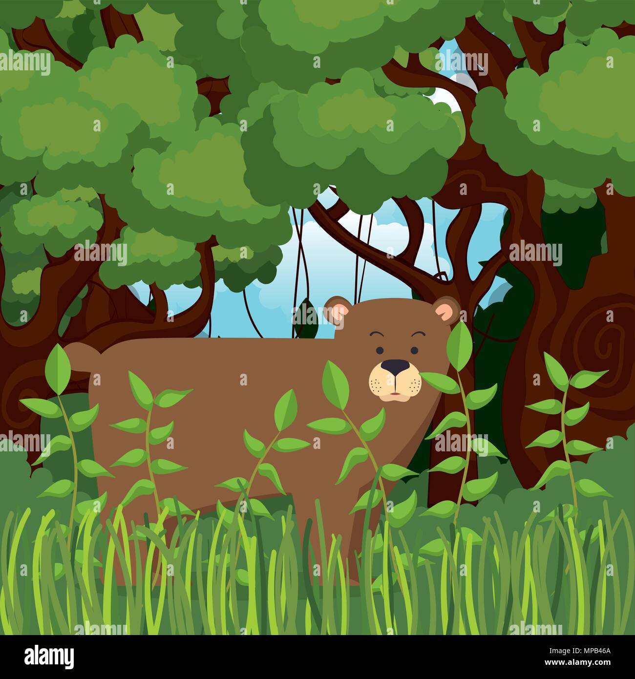 wild bear grizzly in the jungle scene vector illustration design Stock ...