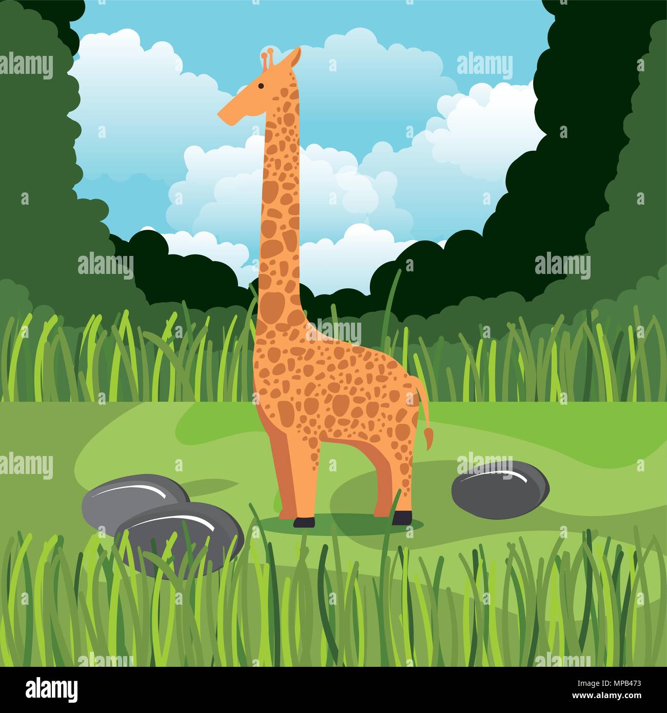 wild giraffe in the jungle scene Stock Vector Image & Art - Alamy
