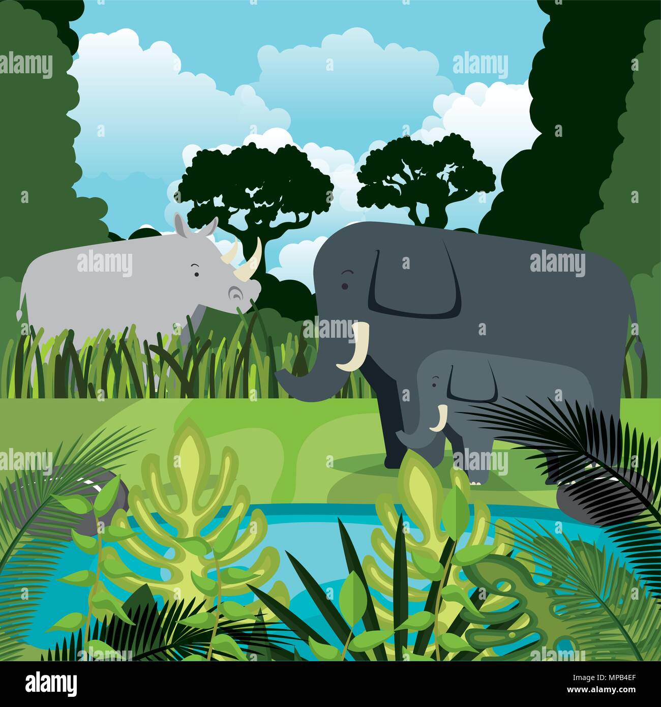 wild animals in the jungle scene Stock Vector Image & Art - Alamy