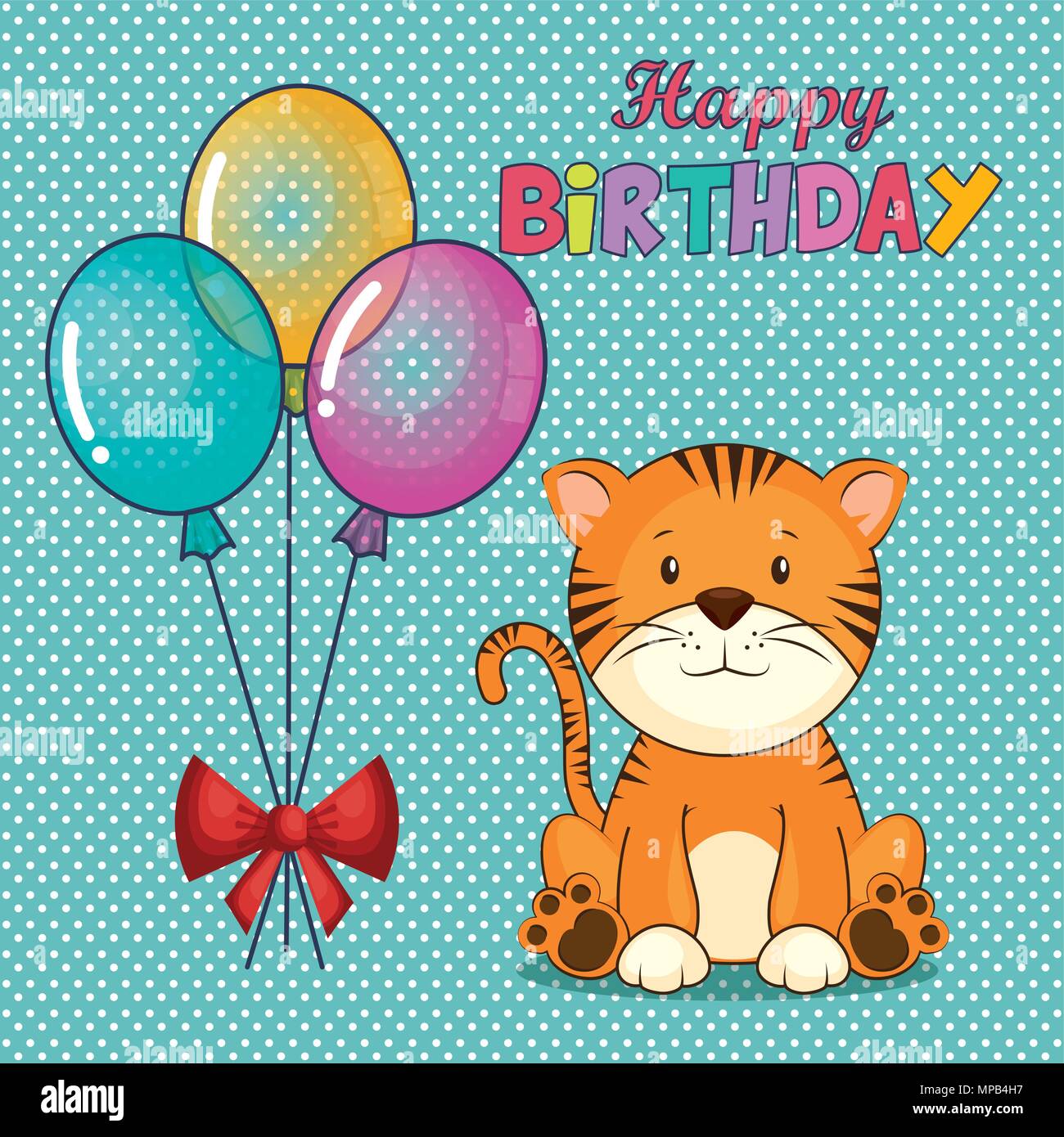 happy birthday card with cute tiger Stock Vector