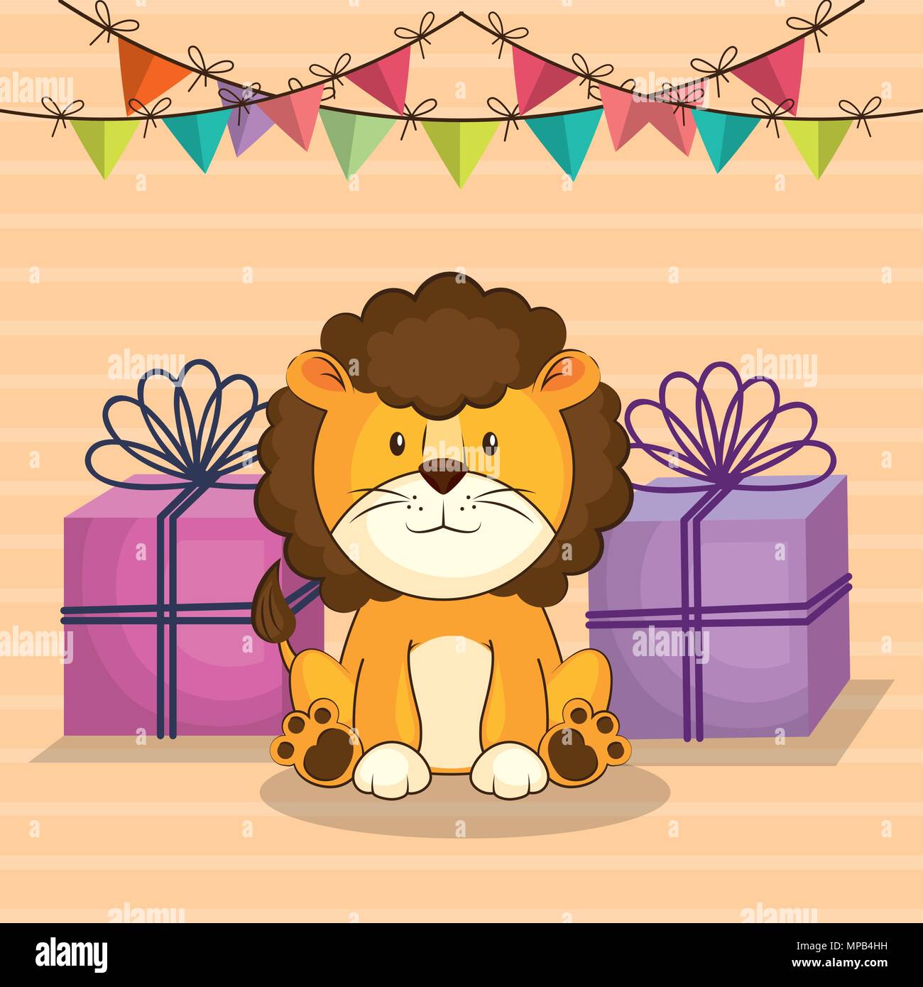 happy birthday card with cute lion Stock Vector Image & Art - Alamy