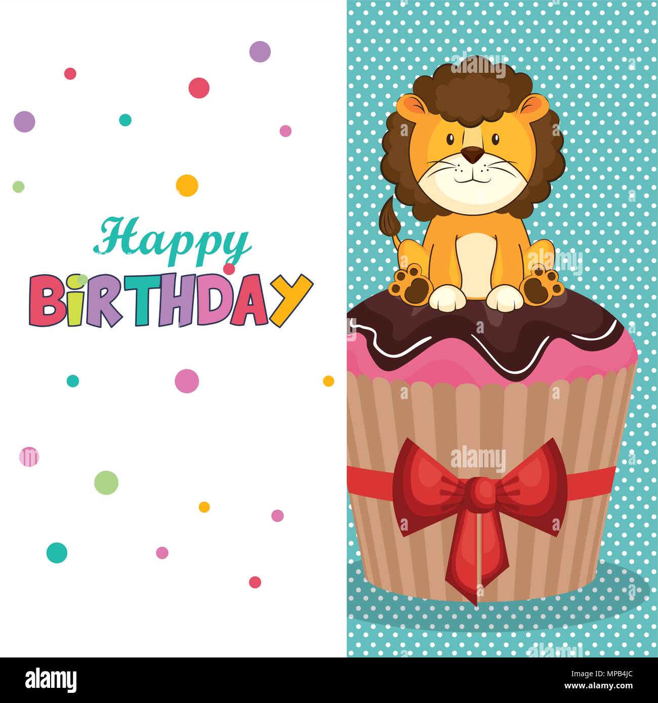 happy birthday card with cute lion Stock Vector Image & Art - Alamy