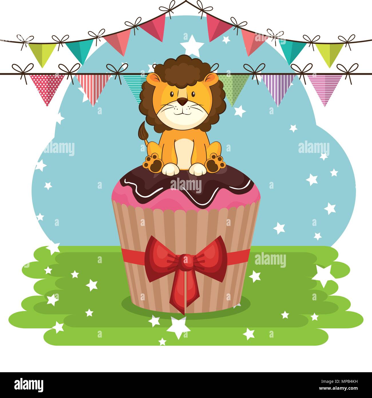 happy birthday card with cute lion Stock Vector Image & Art - Alamy