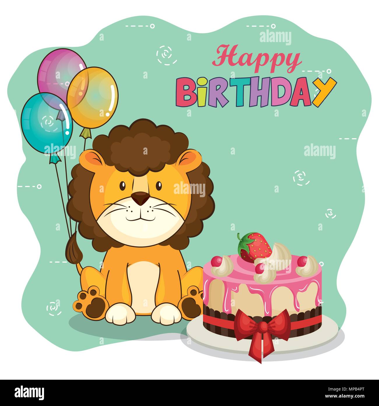 happy birthday card with cute lion Stock Vector Image & Art - Alamy