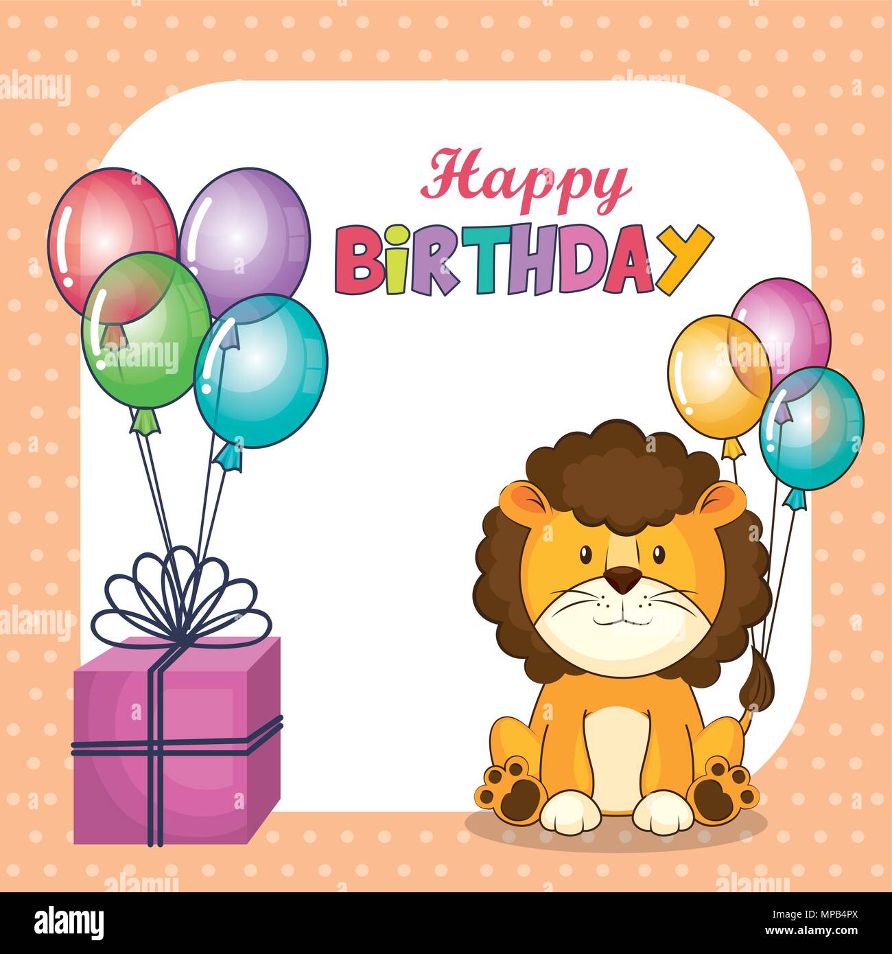 happy birthday card with cute lion Stock Vector Image & Art - Alamy