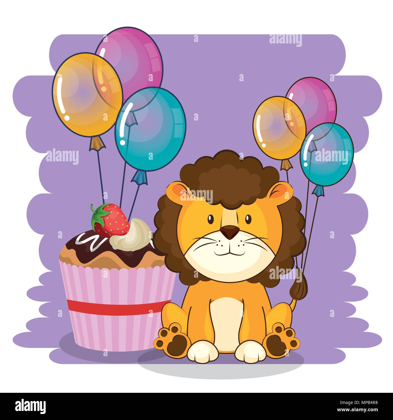 happy birthday card with cute lion Stock Vector Image & Art - Alamy
