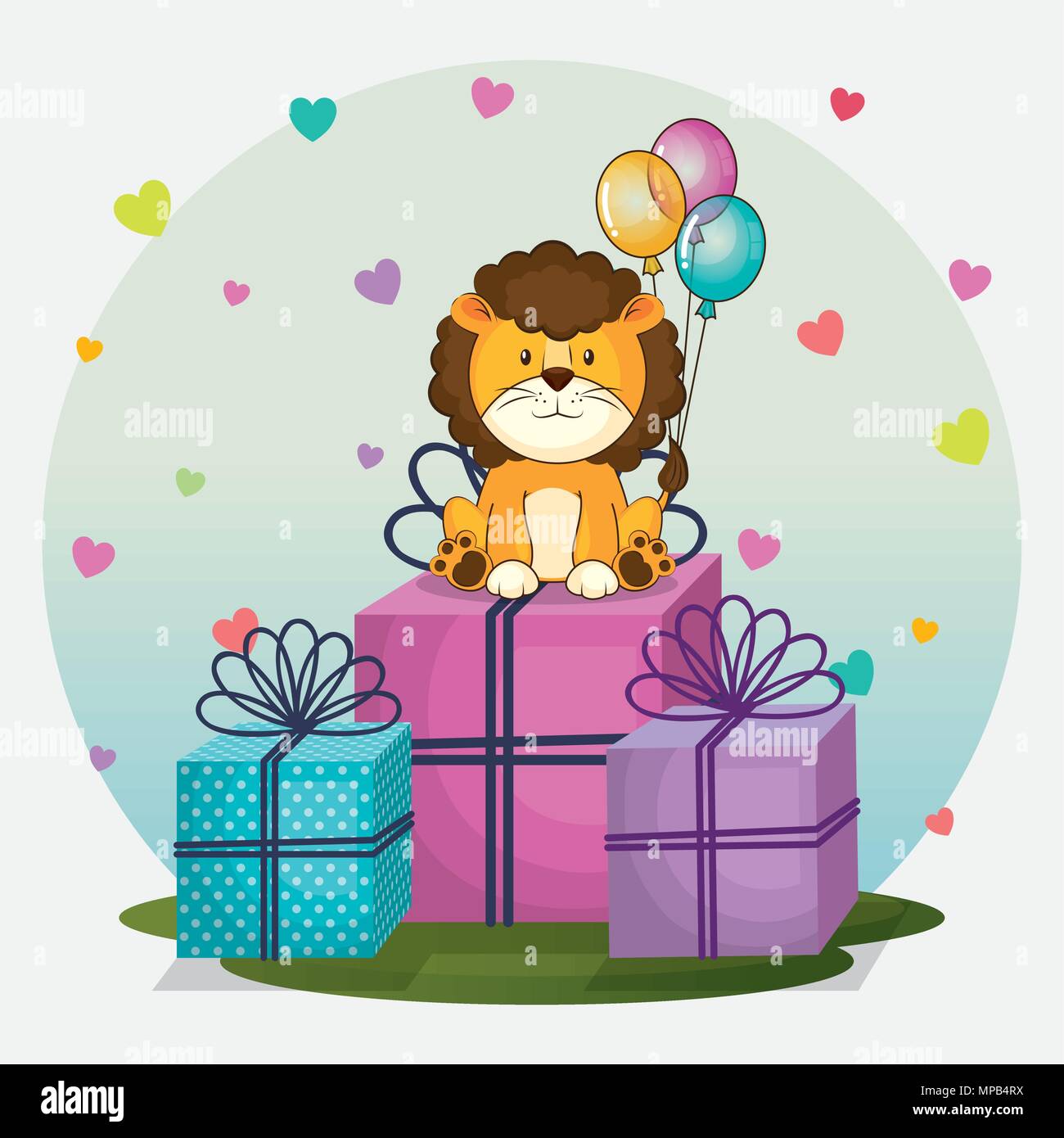 happy birthday card with cute lion Stock Vector Image & Art - Alamy