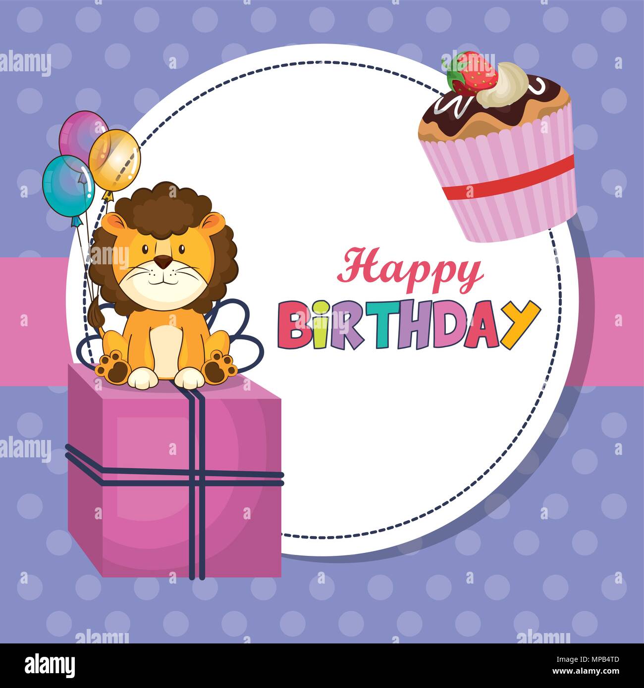 happy birthday card with cute lion Stock Vector Image & Art - Alamy