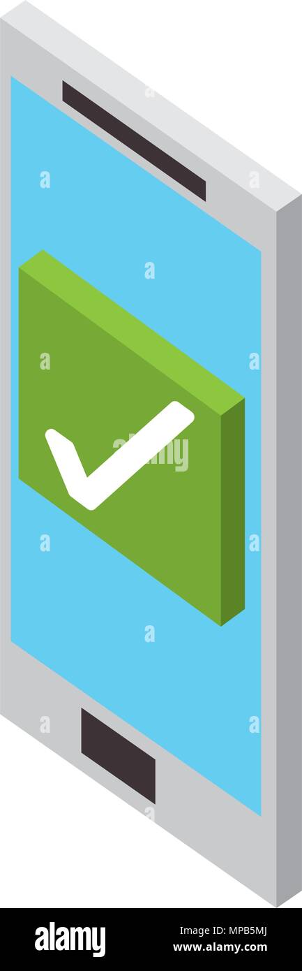 smartphone checkmark web button isometric Stock Vector