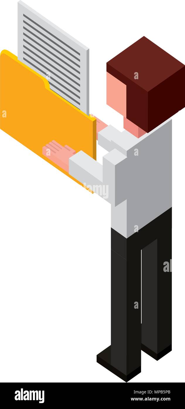 businessman holding folder document back view isometric Stock Vector