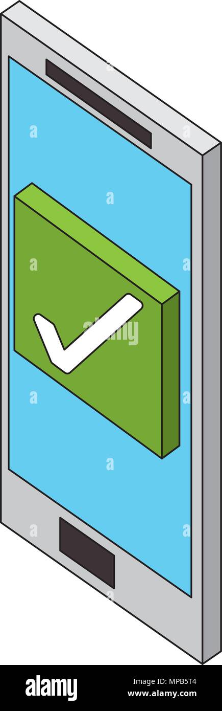smartphone checkmark web button isometric Stock Vector