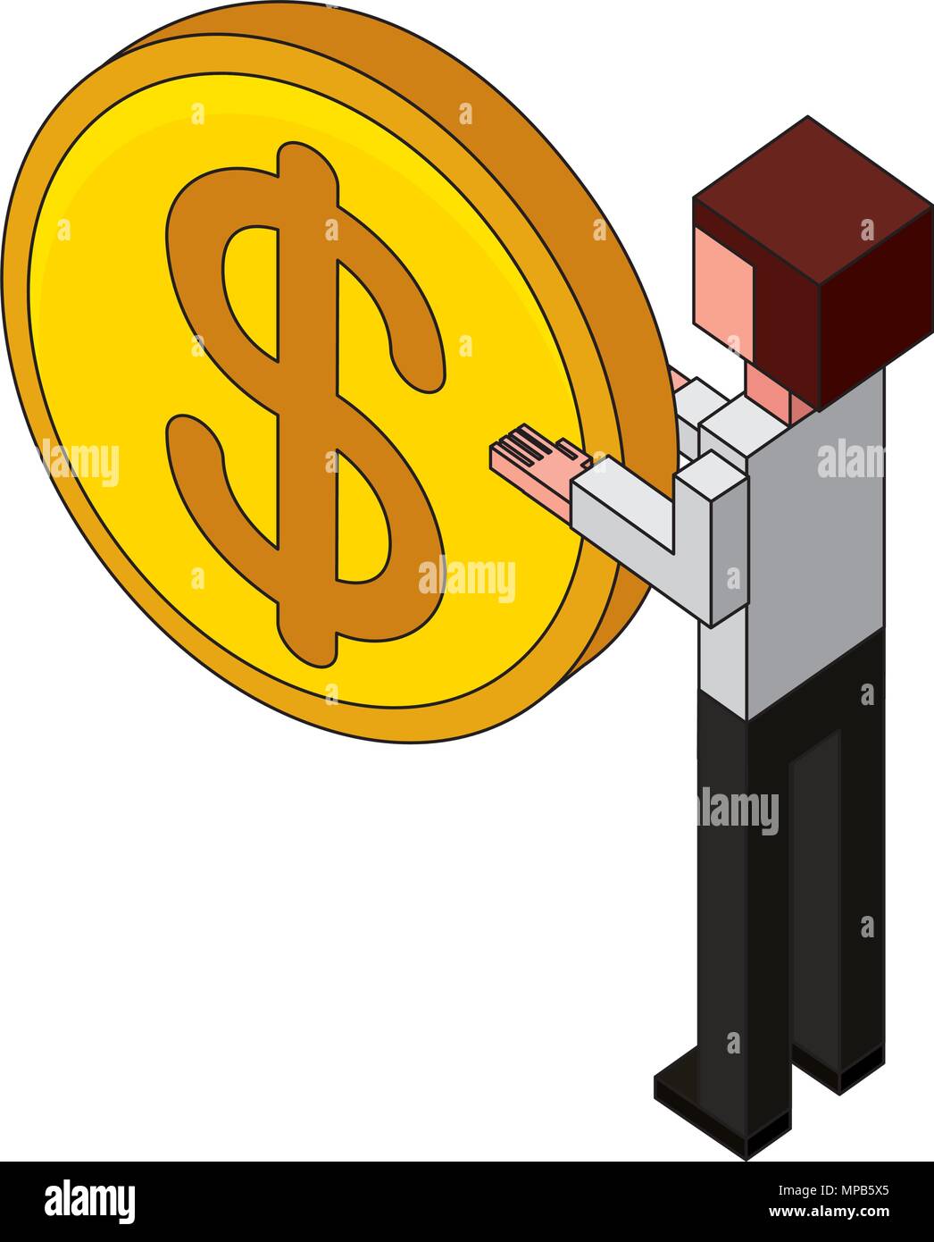 back view businessman holding dollar coin isometric Stock Vector Image ...