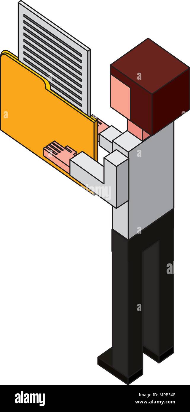 businessman holding folder document back view isometric Stock Vector