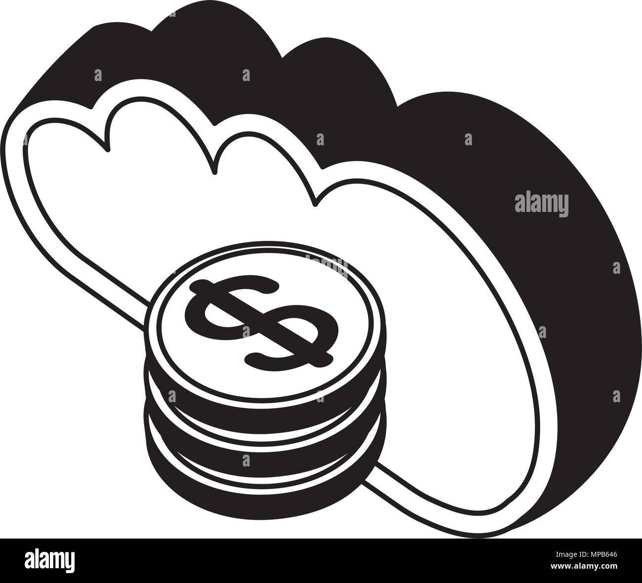 cloud computing stack of dollar coins money isometric Stock Vector