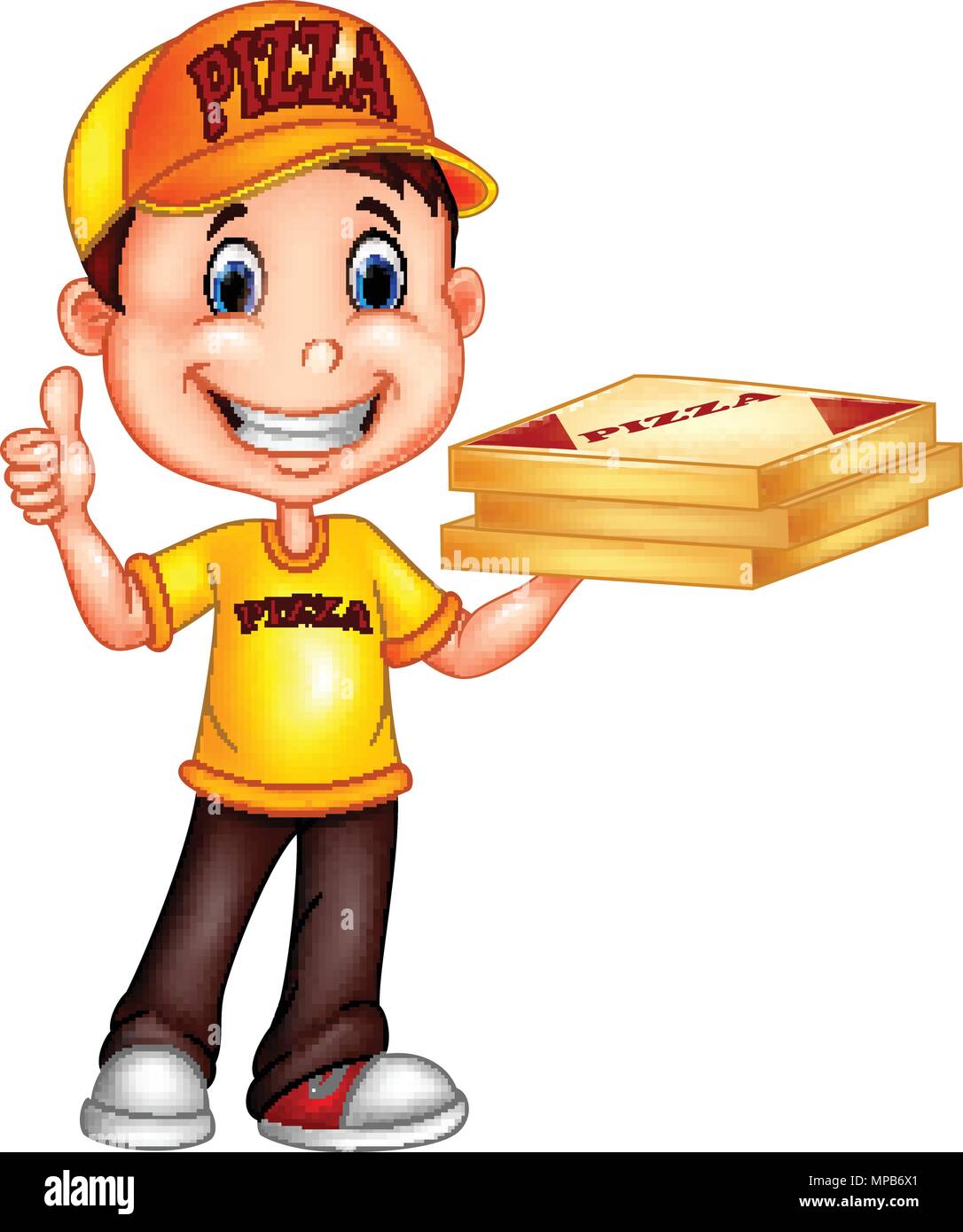 Cartoon pizza delivery man giving thumbs up Stock Vector Image & Art - Alamy