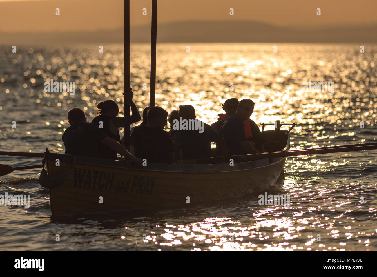 Clevedon Piloy Gig Club training in the Bristol Channel. Stock Photo