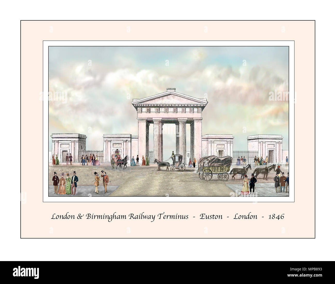 Euston Station London Original Design based on a 19th century Engraving Stock Photo