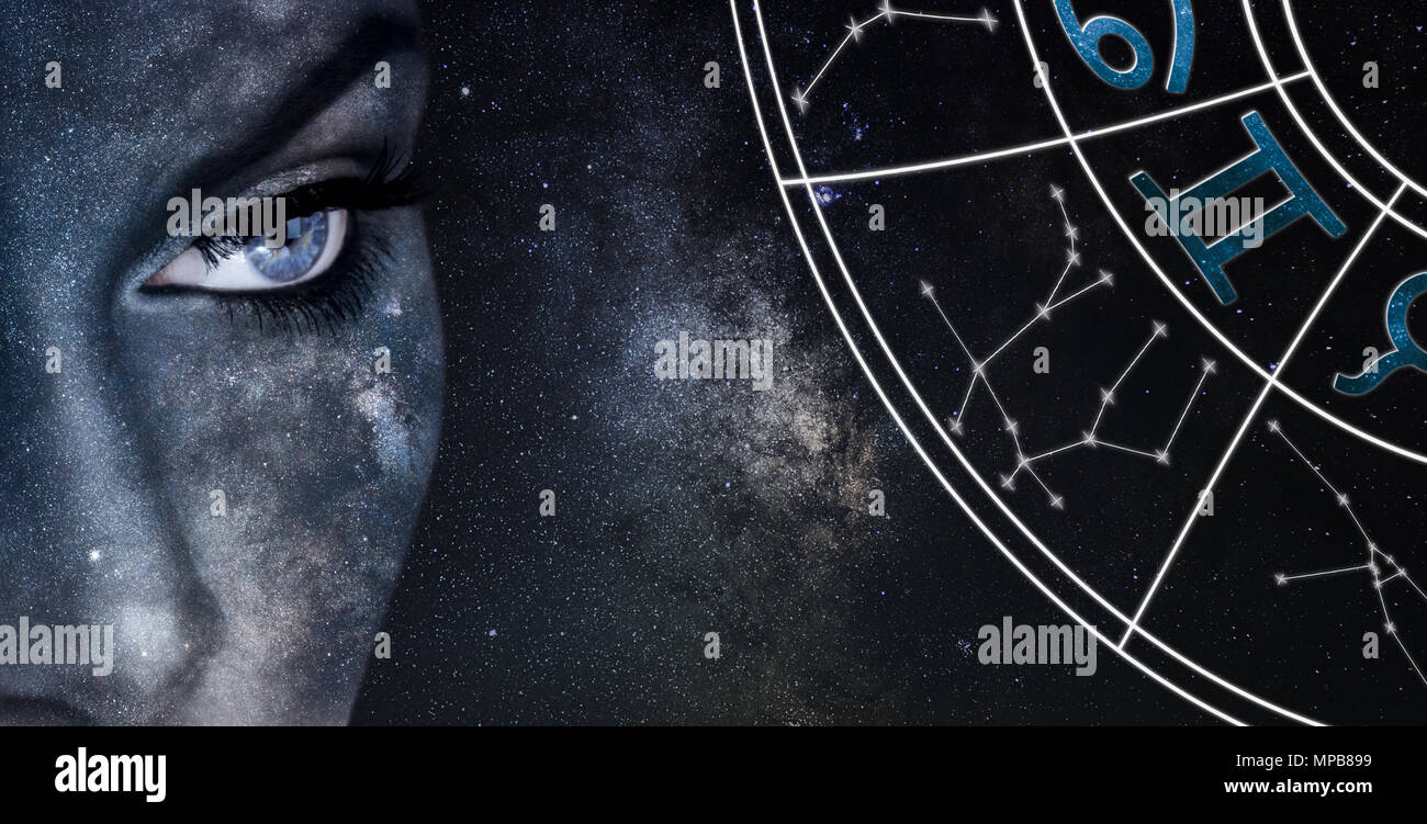 Gemini Horoscope Sign Astrology Women Night Sky Background Gemini Horoscope Sign Astrology Women Night Sky Background