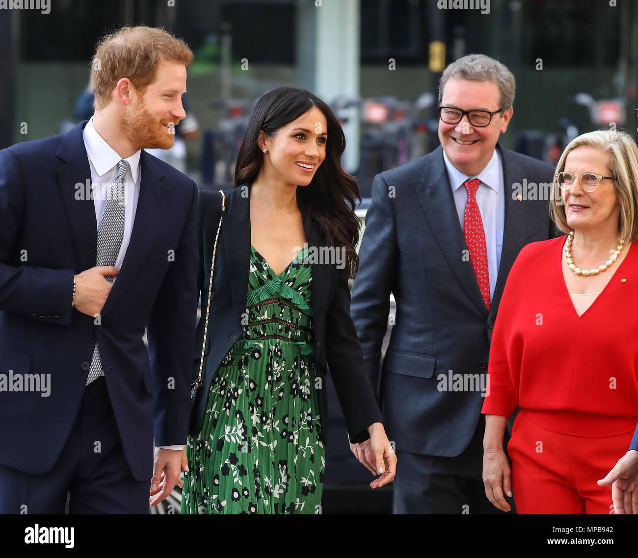 Prince Harry and Meghan Markle arrive at Australia House in London to meet with the Australian High Commissioner in the lead up to Invictus Games.  Featuring: Meghan Markle, Prince Harry, Lucy Turnbull, Alexander Downer Where: London, United Kingdom When: 21 Apr 2018 Credit: John Rainford/WENN.com Stock Photo
