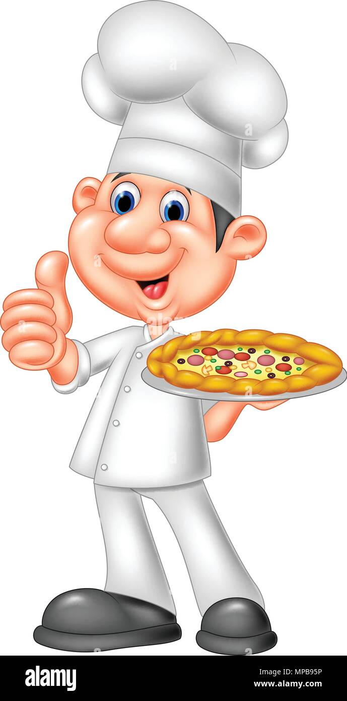 A smiling chef holding a pizza in a take out box Stock Photo - Alamy