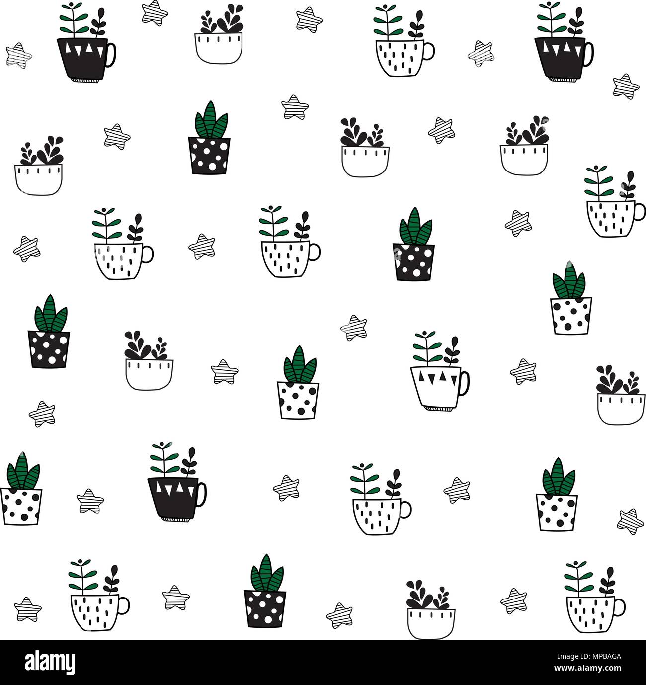 Cute hand drawn vector flower in the pots Stock Vector Image & Art - Alamy
