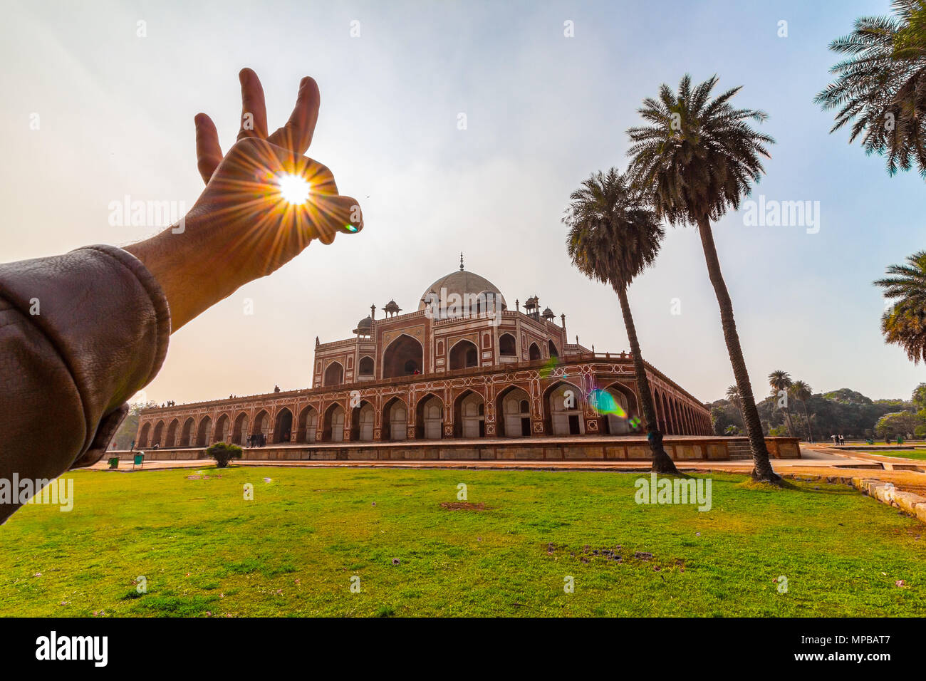 Panoramic views of the first garden-tomb on the Indian subcontinent. The Humayun's Tomb is an excellent example of Persian architecture. Stock Photo