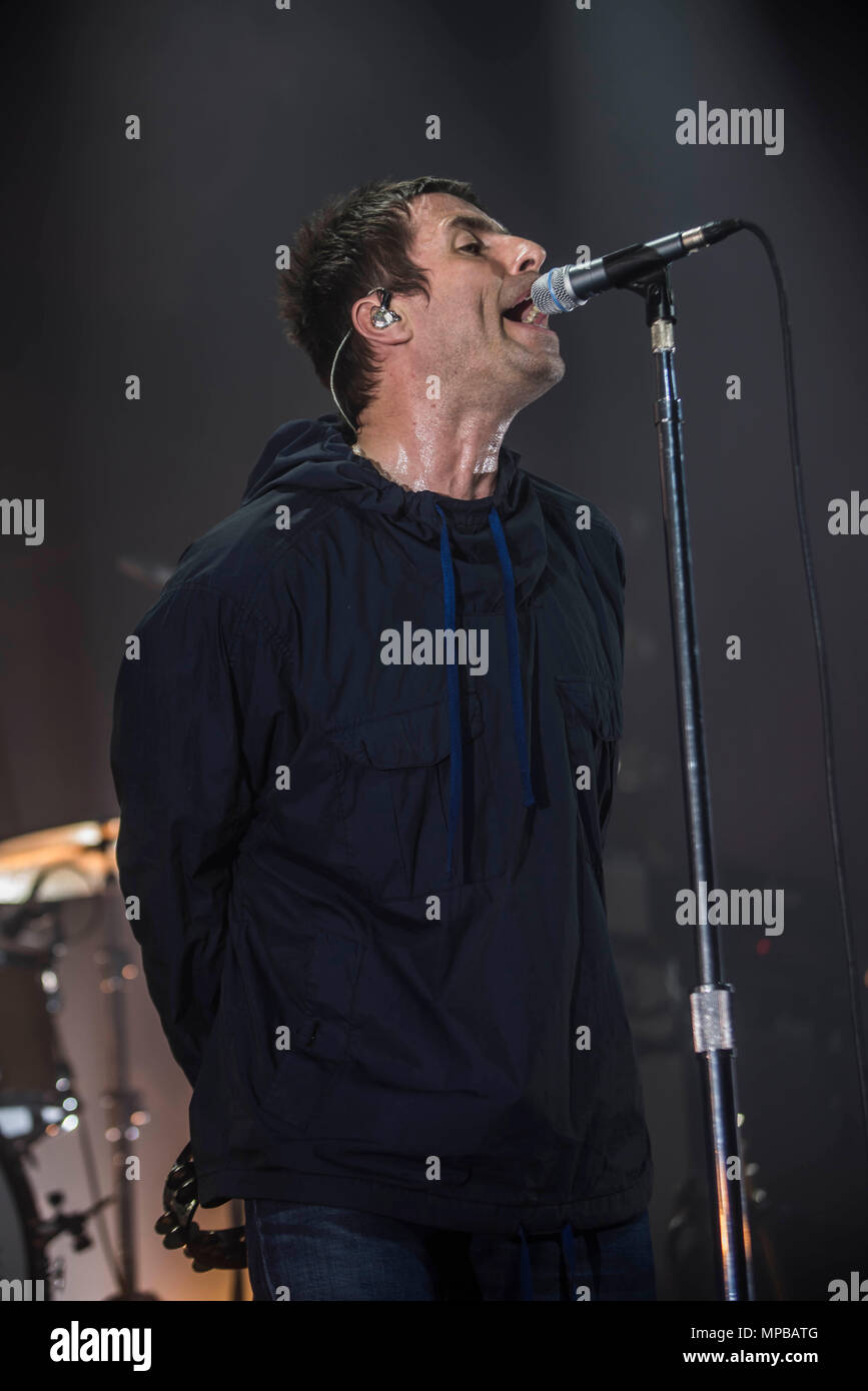 Liam Gallagher performing at fundraising concert for Manchester terror attack victims at O2 Ritz, Manchester - May 2017 Stock Photo