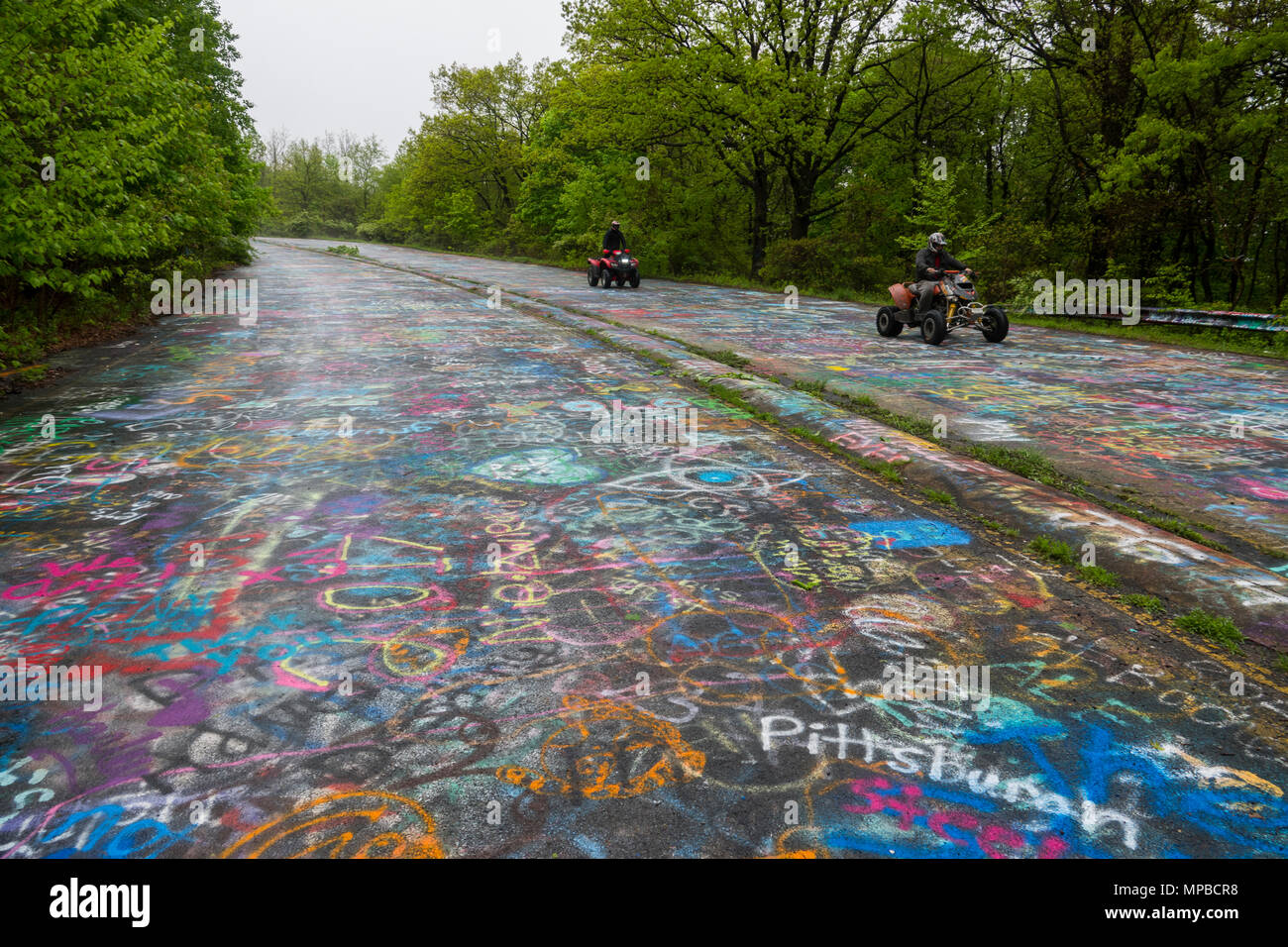 USA Pennsylvania PA Centralia An abandoned town and highway after a coal mine fire in 1962 People on ATVs Stock Photo