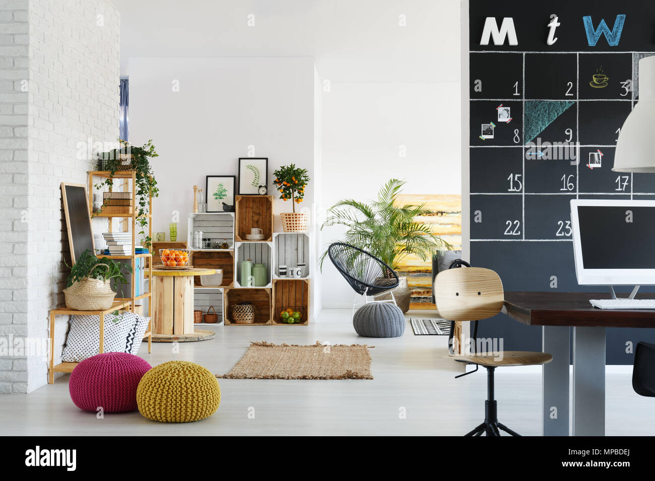 Modern office with bright relax zone with pallet furniture Stock Photo Alamy