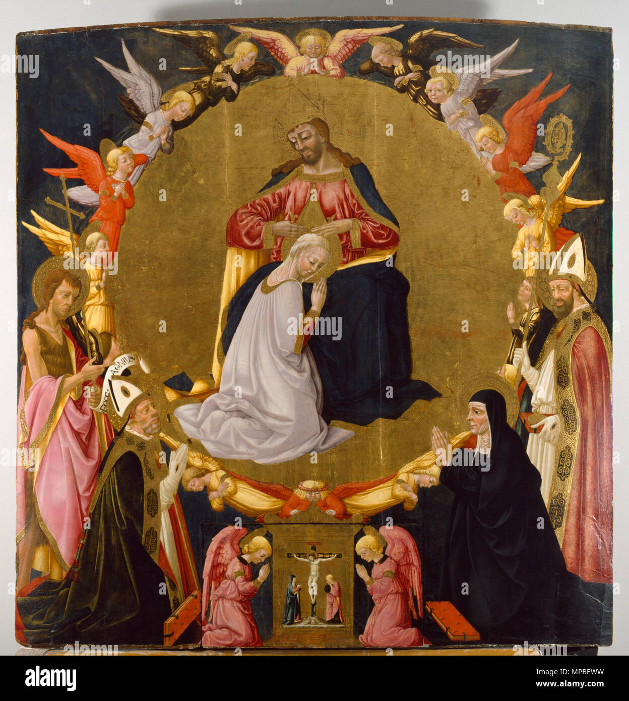 Neri di Bicci (Italian, 1419-1491). 'The Coronation of the Virgin with Angels and Four Saints,' ca. 1470-1475. tempera and gold leaf on panel. Walters Art Museum (37.675): Acquired by Henry Walters with the Massarenti Collection, 1902. 37.675 922 Neri di Bicci - The Coronation of the Virgin with Angels and Four Saints - Walters 37675 Stock Photo