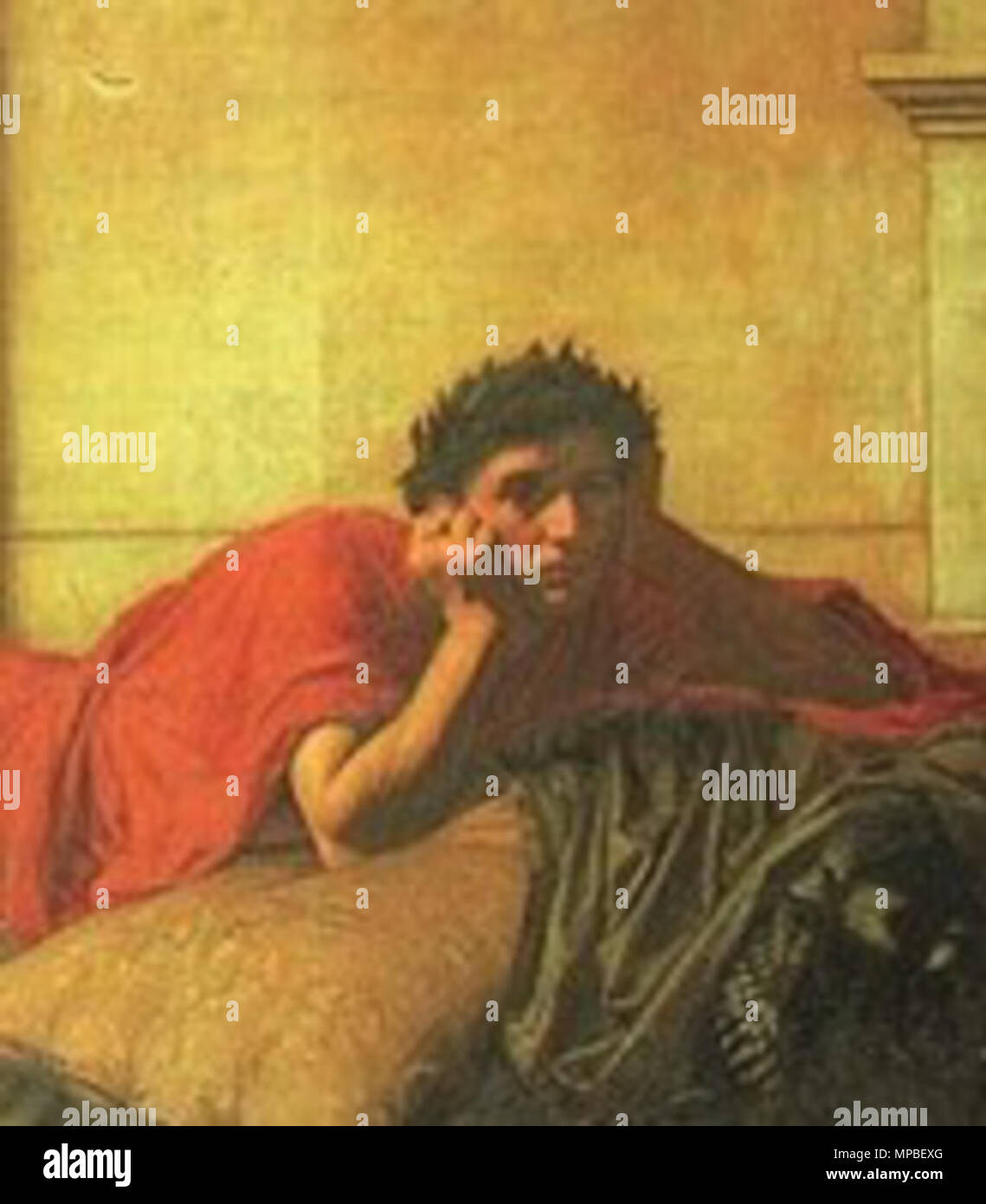 .  English: Crop (head and shoulders) of a painting of the Emperor Nero: 'The remorse of the Emperor After the Murder of his Mother' .  1878 (28 October 2009 (original upload date)).    John William Waterhouse  (1849–1917)     Alternative names J. W. Waterhouse; John Waterhouse  Description British-Italian painter  Date of birth/death 6 April 1849 10 February 1917  Location of birth/death Rome London  Work period 1870–1917  Work location United Kingdom  Authority control  : Q212754 VIAF: 8187046 ISNI: 0000 0000 8195 6522 ULAN: 500027032 LCCN: n79044158 NLA: 35940754 WorldCat 922 Nero Crop Stock Photo