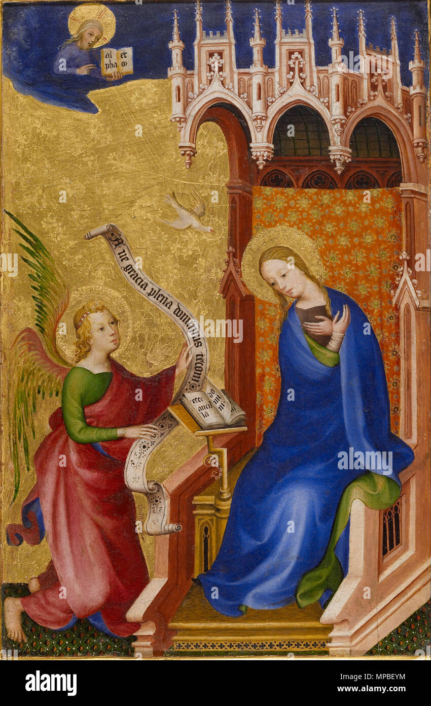 Two Panels depicting the Annunciation, Baptism of Christ and Crucifixion from the Antwerp-Baltimore Quadriptych   ca. 1400 (Late Medieval).   922 Netherlandish - Two Panels depicting the Annunciation, Baptism of Christ and Crucifixion from the Antwerp-Baltimore ... - Google Art Project Stock Photo