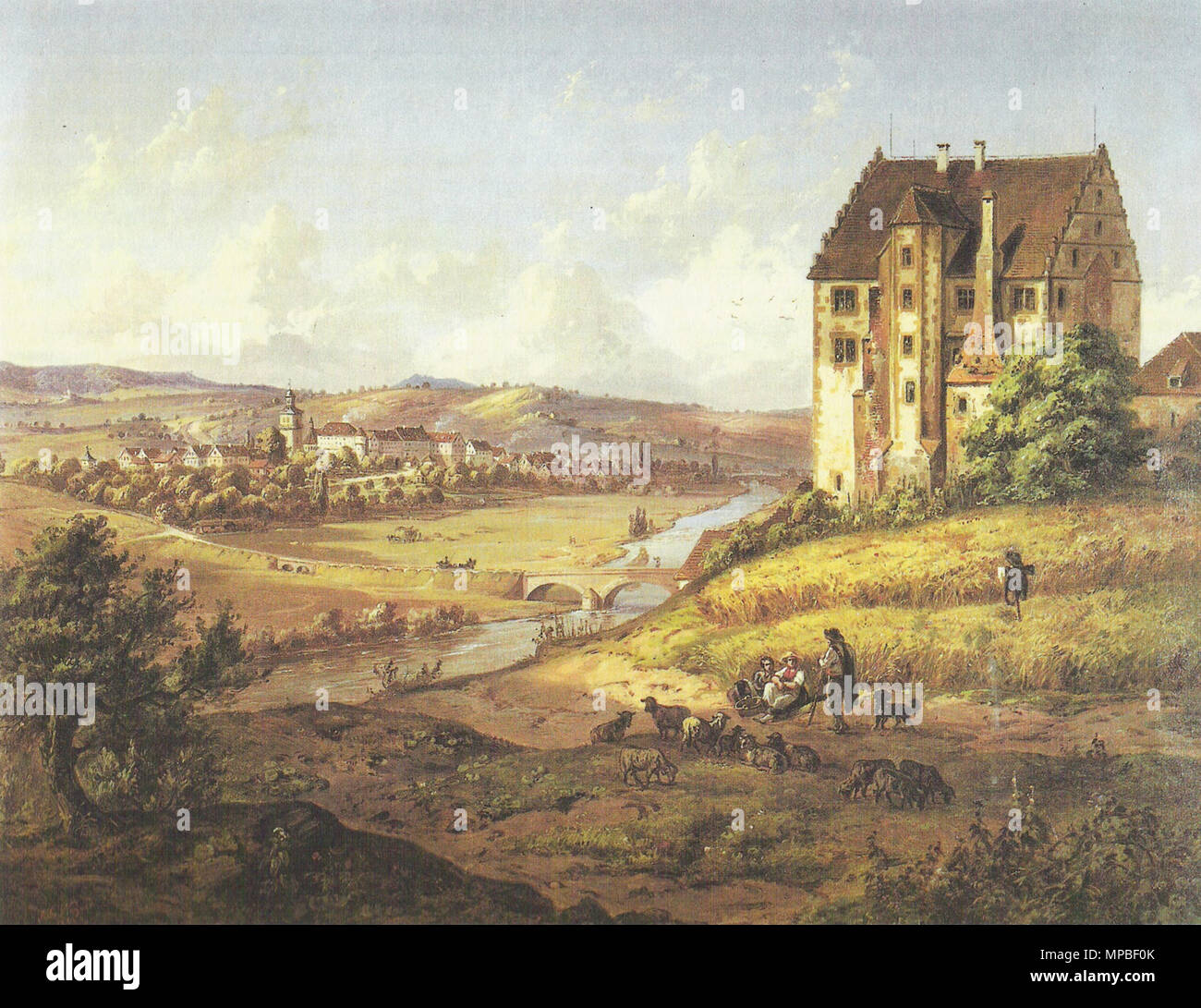 . „Neuenstadt von Nordosten mit Schloß Bürg im Vordergrund“ . 1853.   922 Neuenstadt-Wagner-1853 Stock Photo