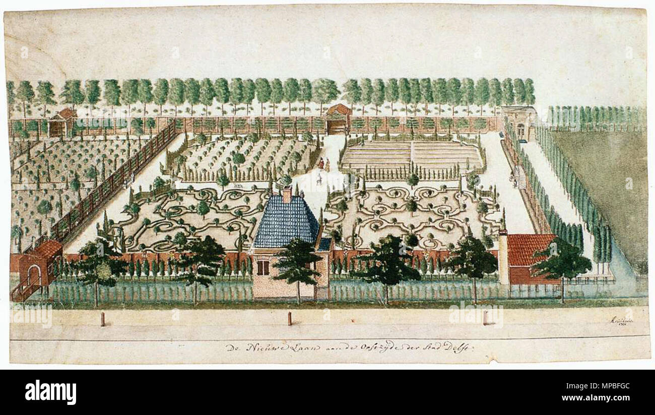 English: Gardens on the Nieuwe Laan   1701.   925 Nicolaas Samuel Cruquius - Gardens on the Nieuwe Laan - WGA05812 Stock Photo