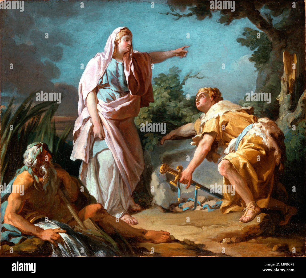 Aethra Showing her Son Theseus the Place Where his Father had Hidden his Arms   1768.   927 Nicolas-Guy Brenet - Aethra Showing her Son Theseus the Place Where his Father had Hidden his Arms Stock Photo